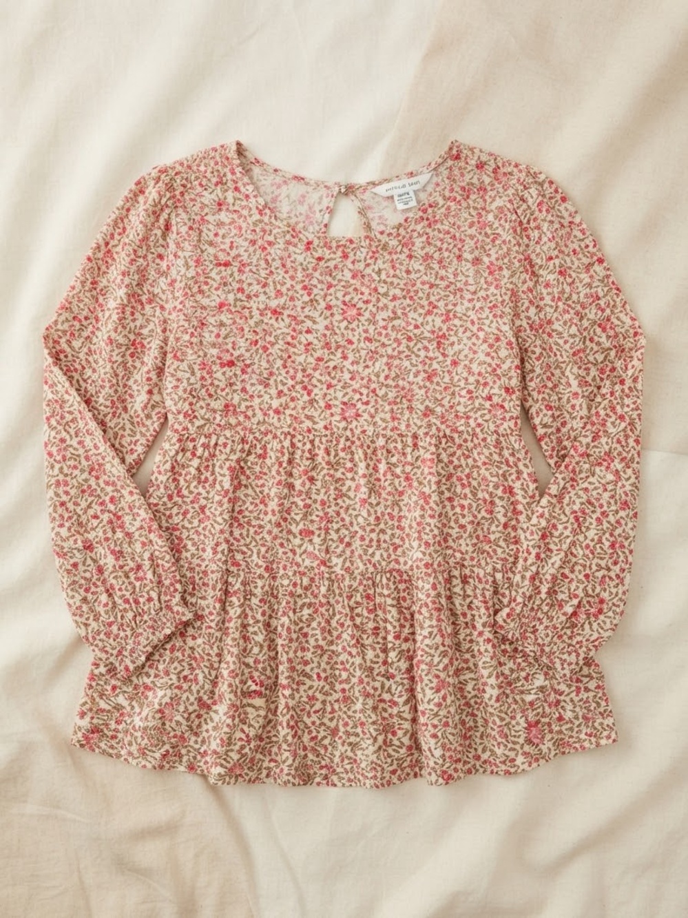 American Eagle Outfitters Pink Floral Long-Sleeve Peplum Top